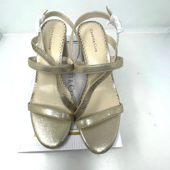 Charter Club Lunah Sparkly Asymmetrical Strap Dress Sandals in Gold 9.5 M New - Picture 2 of 9